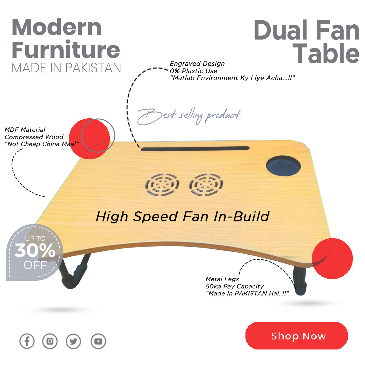 Wooden Gaming Laptop Table With Fan Trendsters.pk
