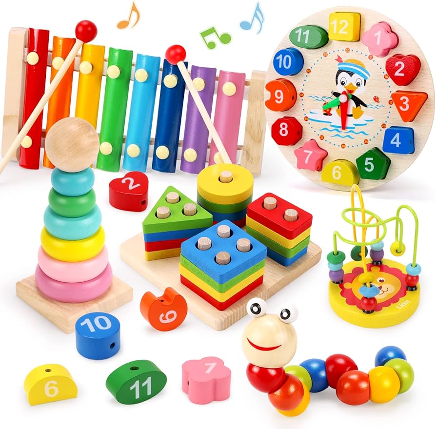 Wooden Montessori 6-in-1 Play & Learn Bundle for Growing Minds MGT Toys