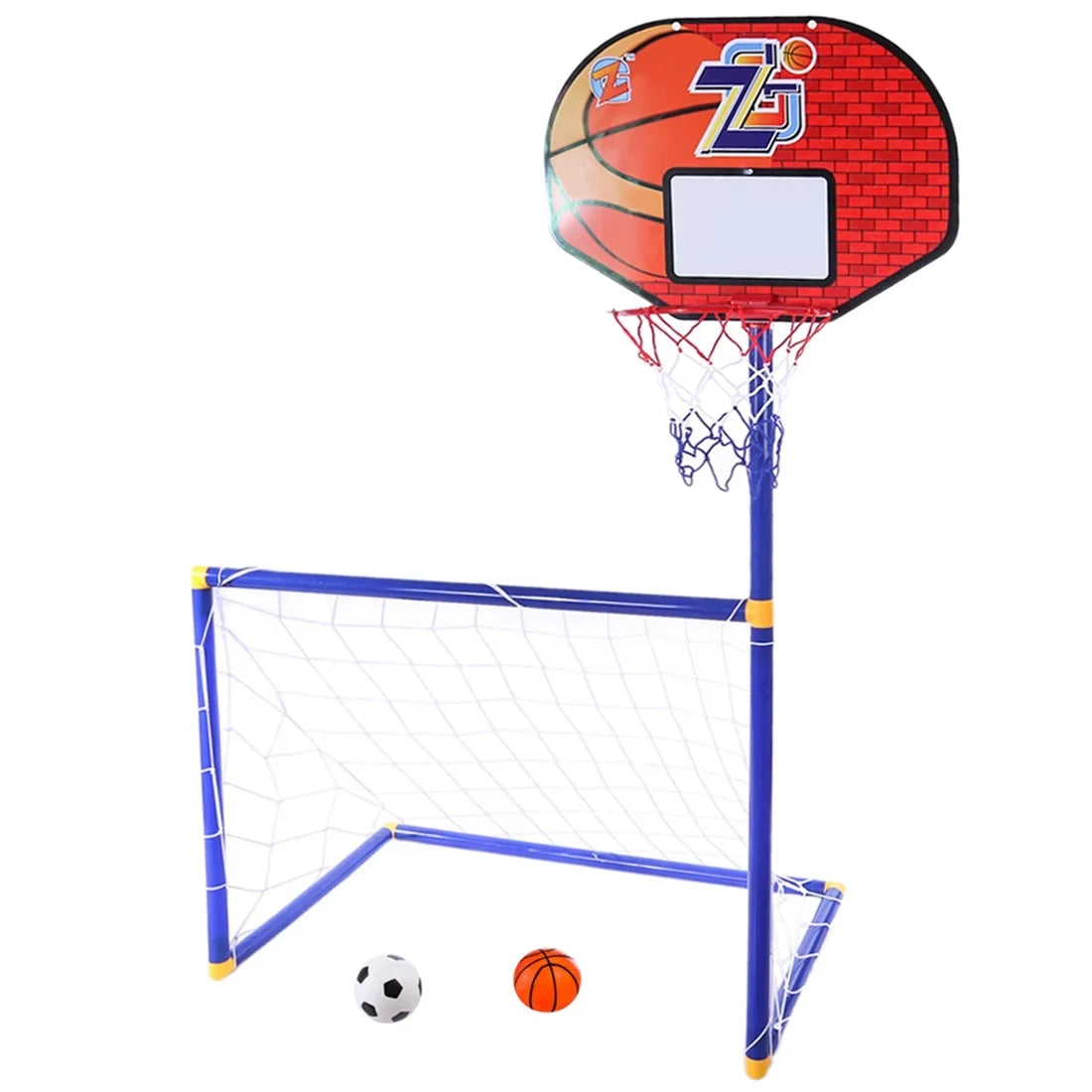 2 in 1 Kids Sports Set with Football Goal, Basketball Stand, 2 Balls & Pump Topifye