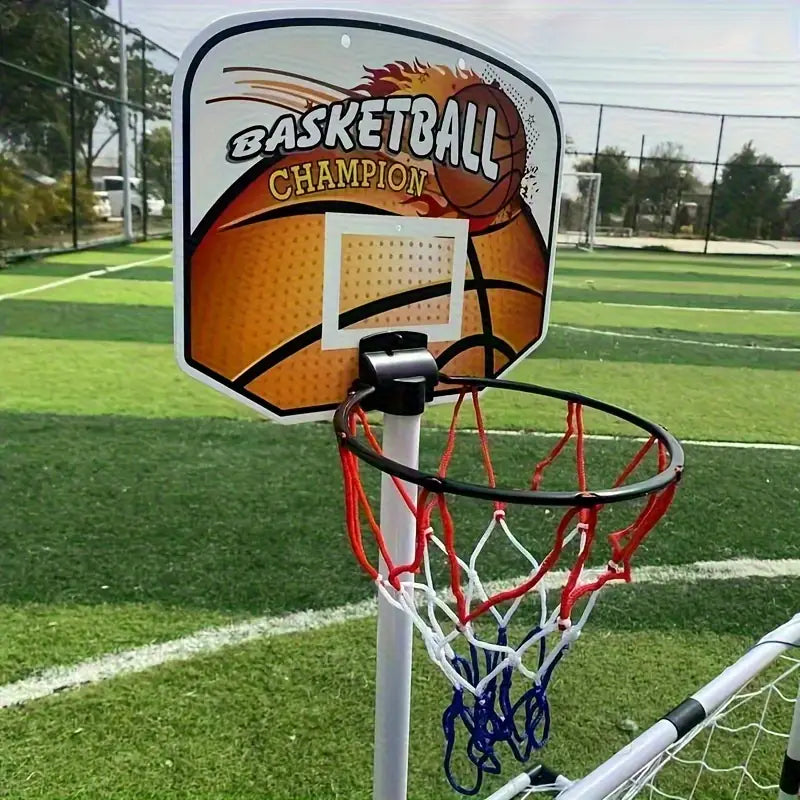 2 in 1 Kids Sports Set with Football Goal, Basketball Stand, 2 Balls & Pump Minimarvel