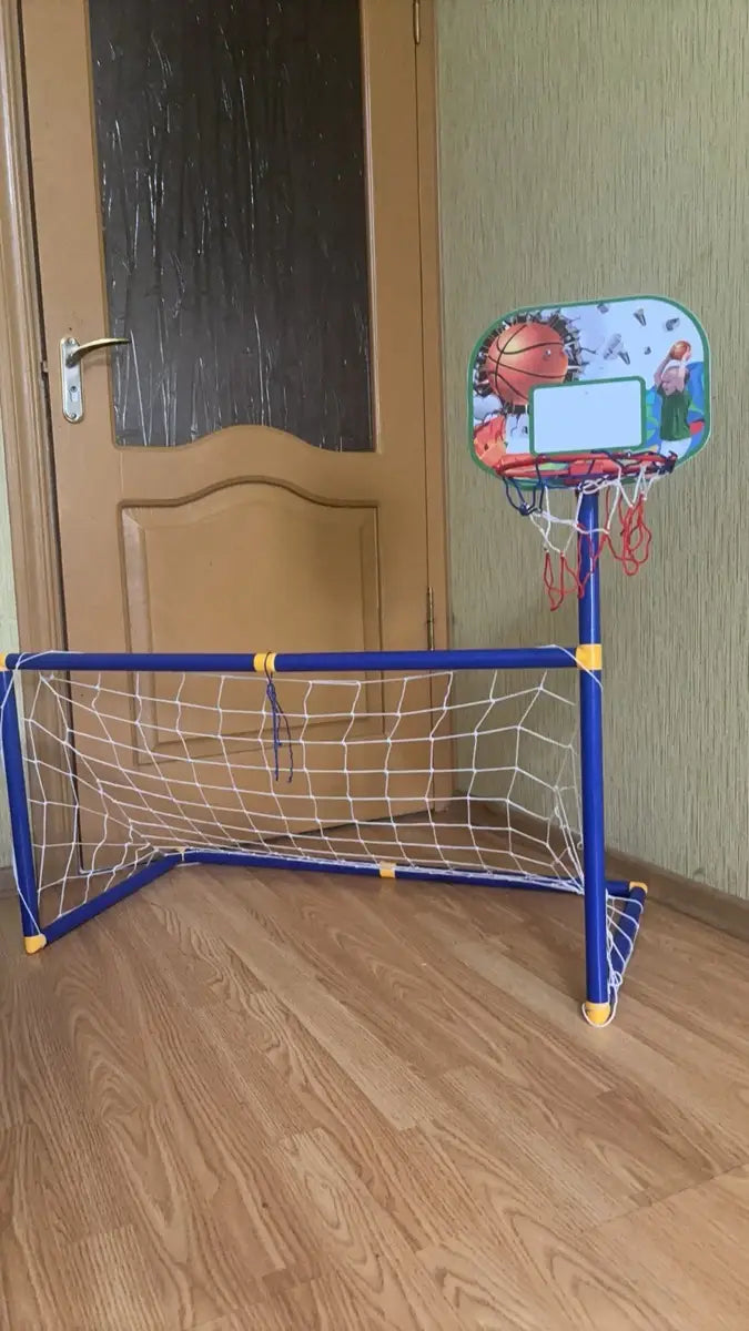 2 in 1 Kids Sports Set with Football Goal, Basketball Stand, 2 Balls & Pump Minimarvel