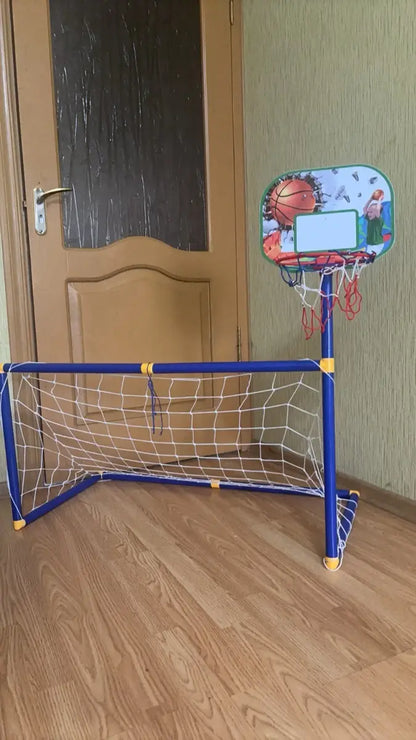 2 in 1 Kids Sports Set with Football Goal, Basketball Stand, 2 Balls & Pump Minimarvel