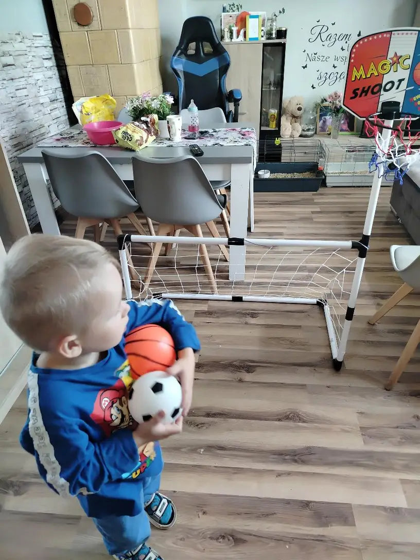 2 in 1 Kids Sports Set with Football Goal, Basketball Stand, 2 Balls & Pump Minimarvel