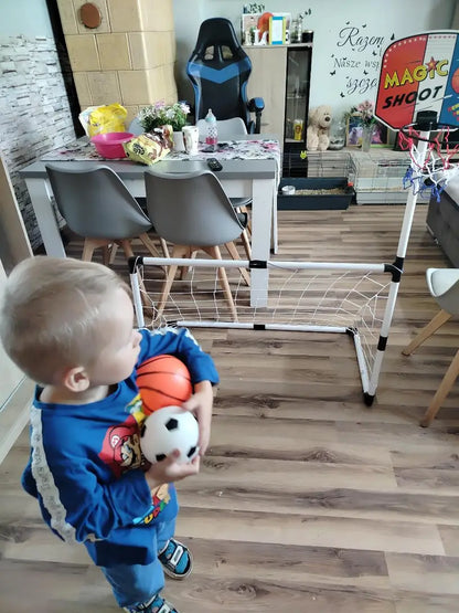 2 in 1 Kids Sports Set with Football Goal, Basketball Stand, 2 Balls & Pump Minimarvel