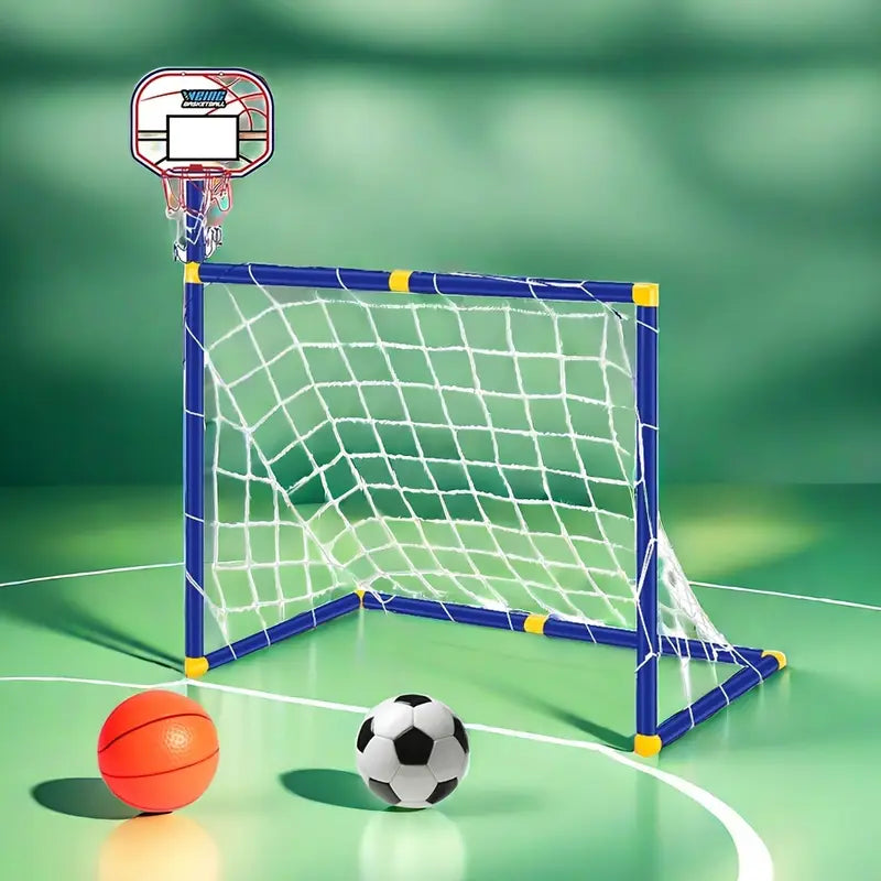 2 in 1 Kids Sports Set with Football Goal, Basketball Stand, 2 Balls & Pump Topifye