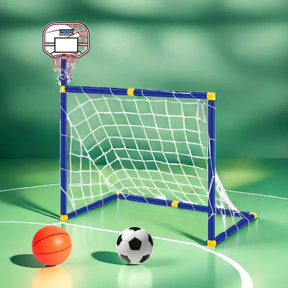 2 in 1 Kids Sports Set with Football Goal, Basketball Stand, 2 Balls & Pump Topifye