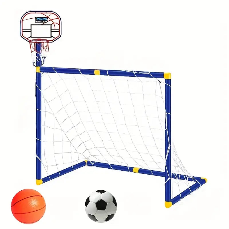 2 in 1 Kids Sports Set with Football Goal, Basketball Stand, 2 Balls & Pump Minimarvel