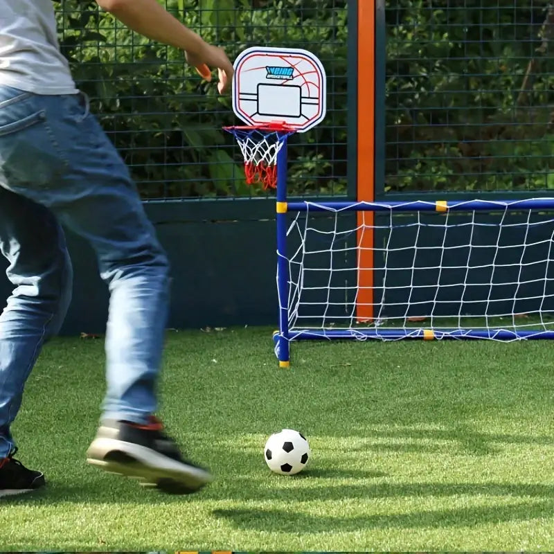 2 in 1 Kids Sports Set with Football Goal, Basketball Stand, 2 Balls & Pump Minimarvel