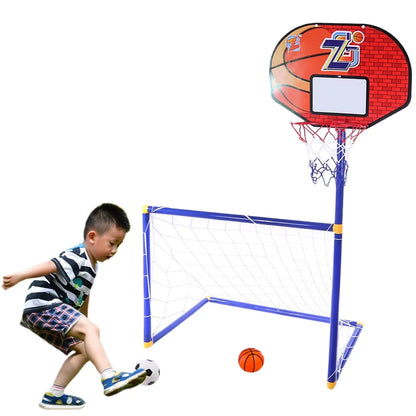 2 in 1 Kids Sports Set with Football Goal, Basketball Stand, 2 Balls & Pump Topifye