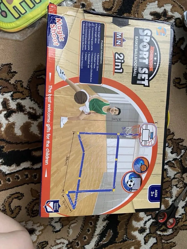 2 in 1 Kids Sports Set with Football Goal, Basketball Stand, 2 Balls & Pump Minimarvel