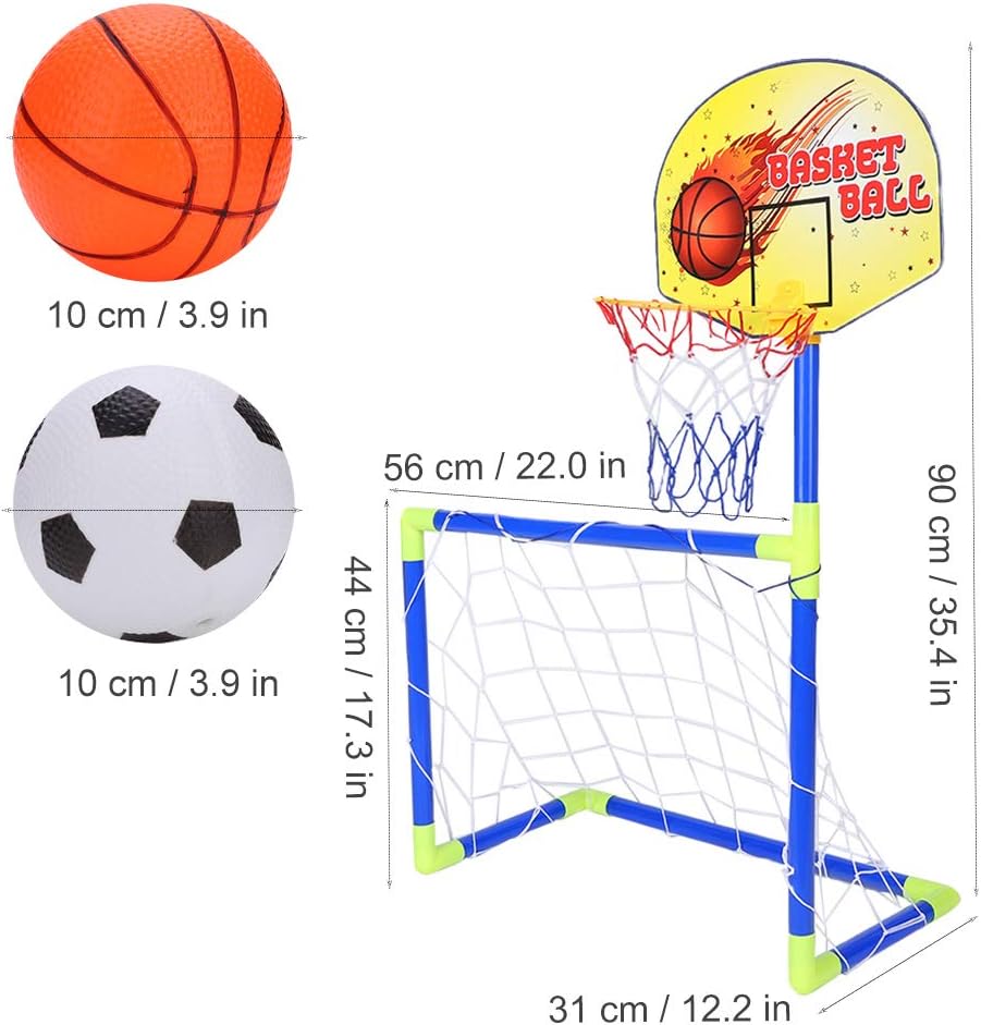 2 in 1 Kids Sports Set with Football Goal, Basketball Stand, 2 Balls & Pump Minimarvel
