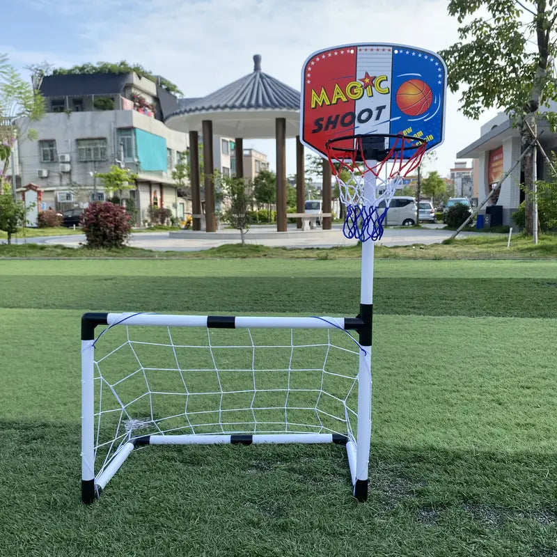 2 in 1 Kids Sports Set with Football Goal, Basketball Stand, 2 Balls & Pump Minimarvel