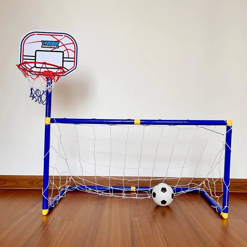 2 in 1 Kids Sports Set with Football Goal, Basketball Stand, 2 Balls & Pump Minimarvel
