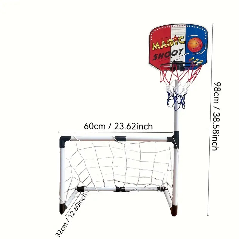 2 in 1 Kids Sports Set with Football Goal, Basketball Stand, 2 Balls & Pump Minimarvel