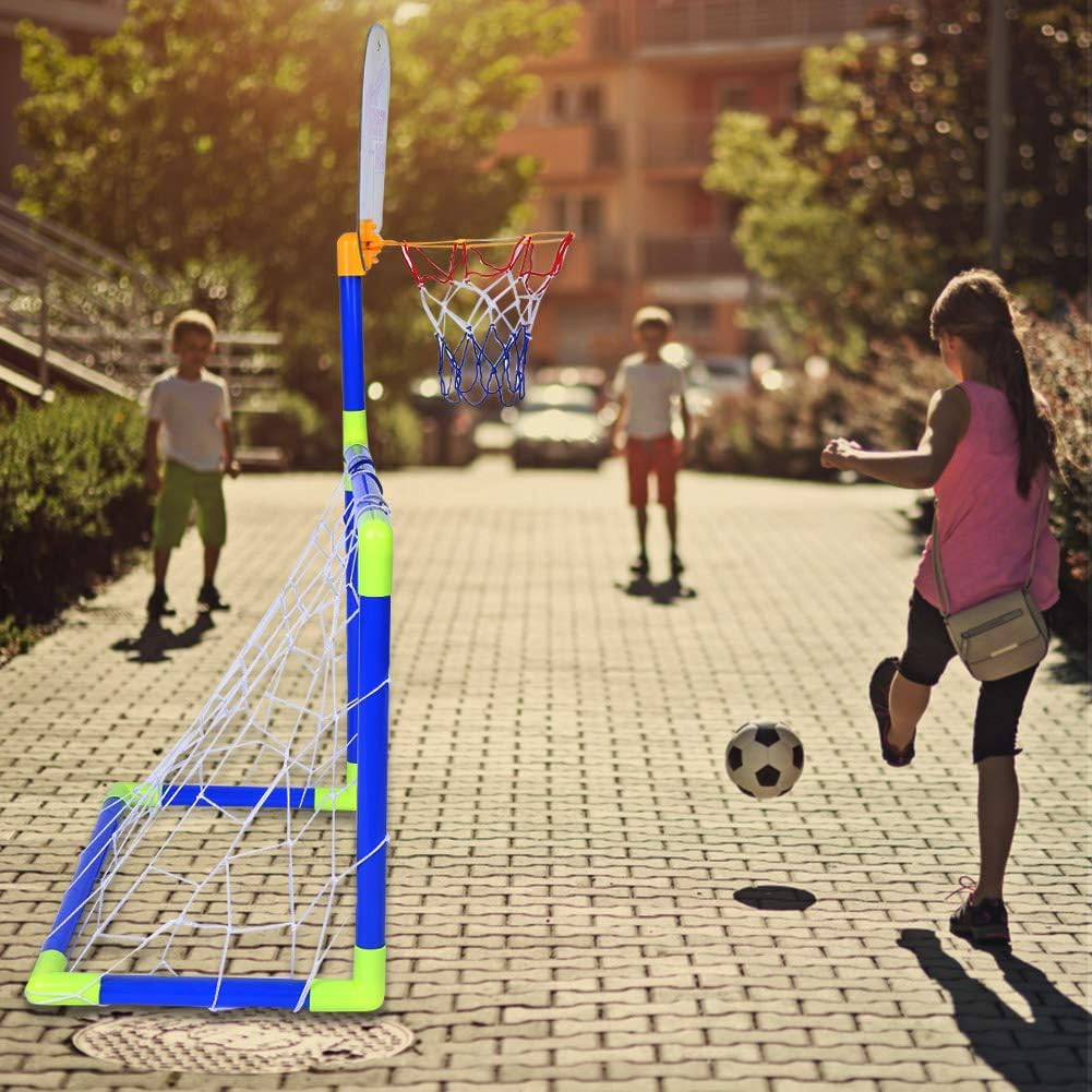 2 in 1 Kids Sports Set with Football Goal, Basketball Stand, 2 Balls & Pump Minimarvel