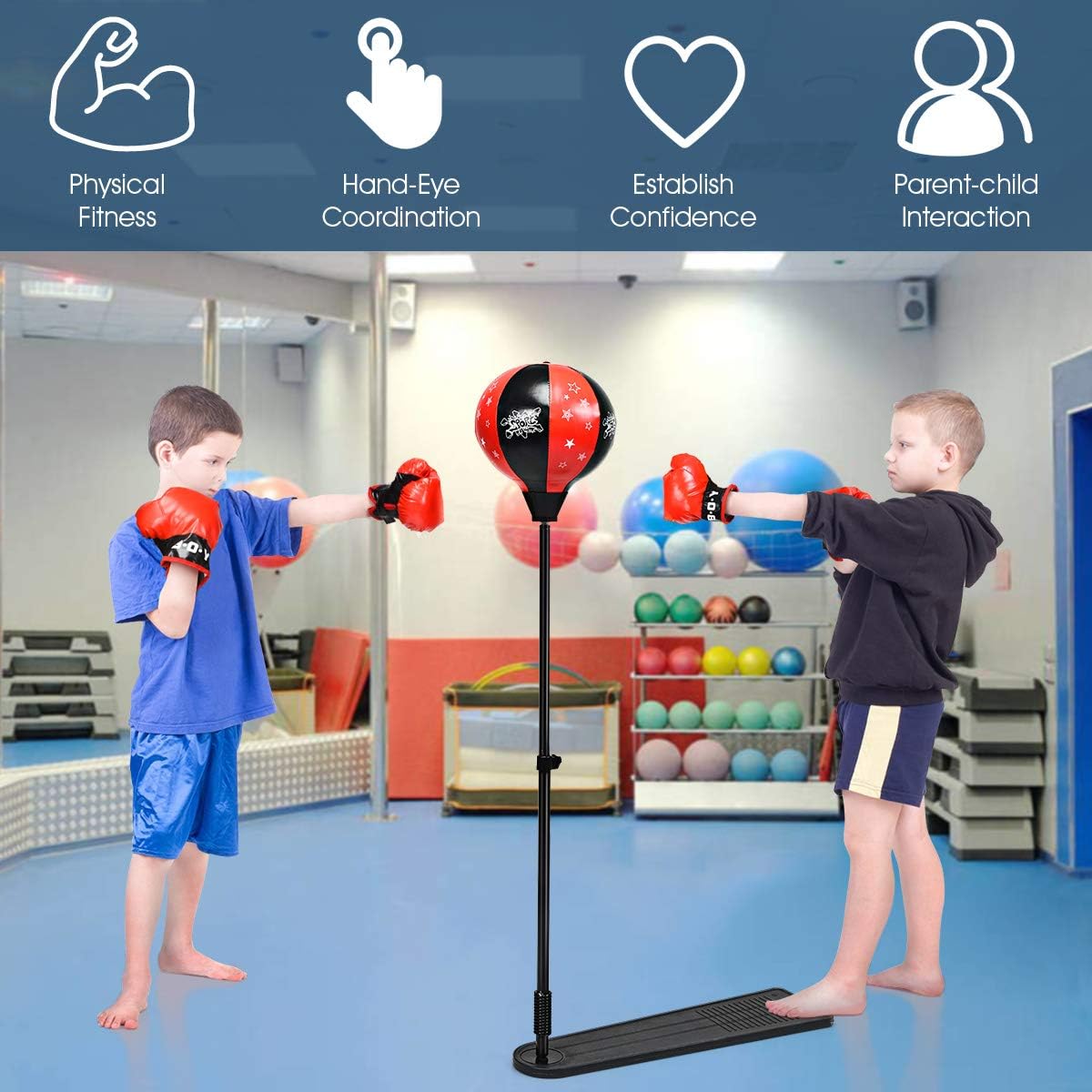 Kids Boxing Stand + Gloves & Pump With Height-Adjustable Topifye