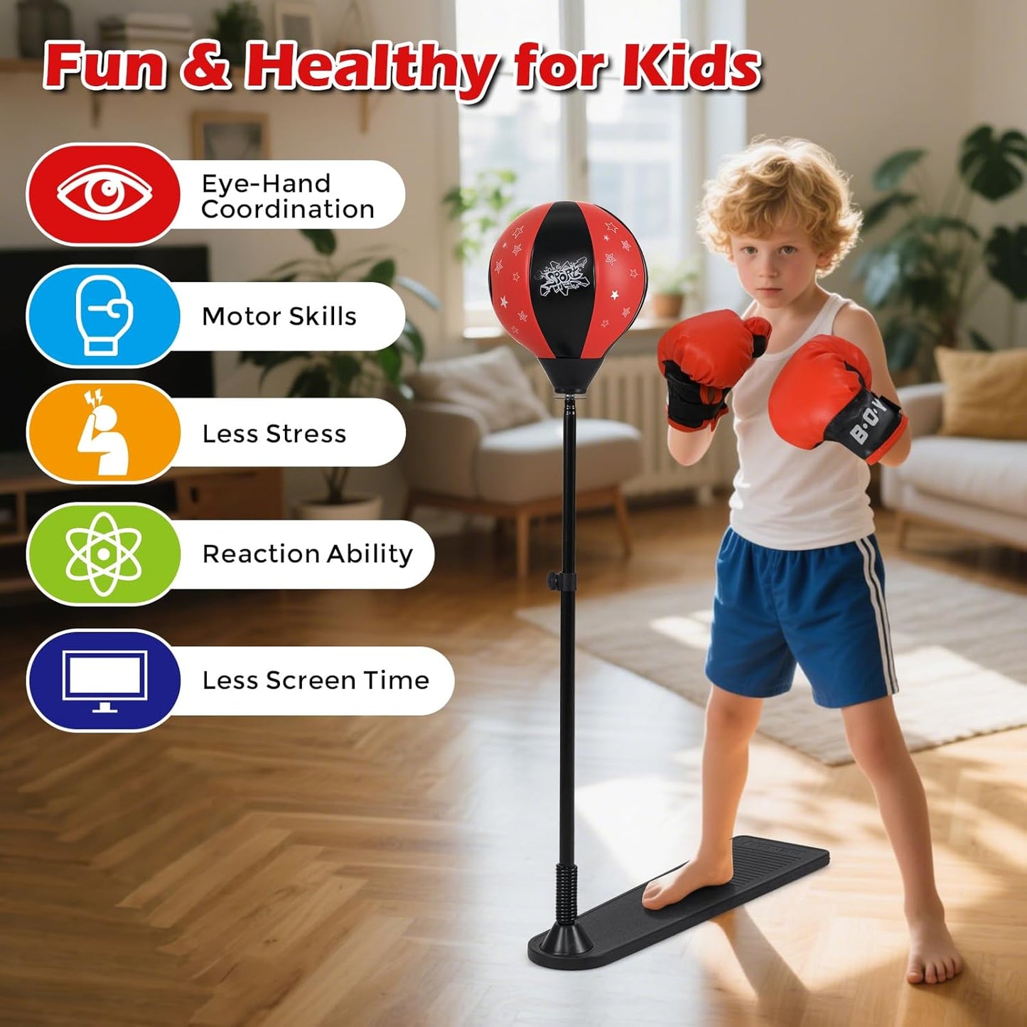 Kids Boxing Stand + Gloves & Pump With Height-Adjustable Topifye