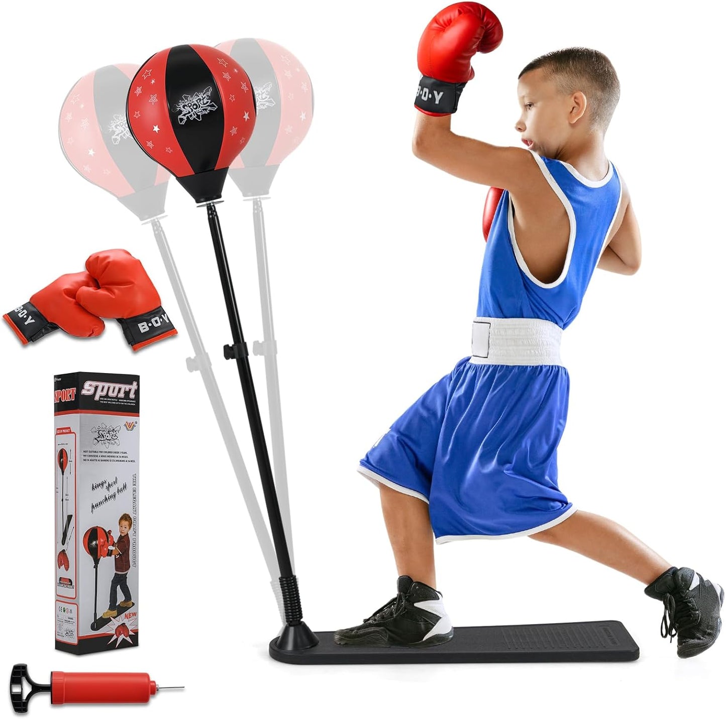 Kids Boxing Stand + Gloves & Pump With Height-Adjustable Topifye