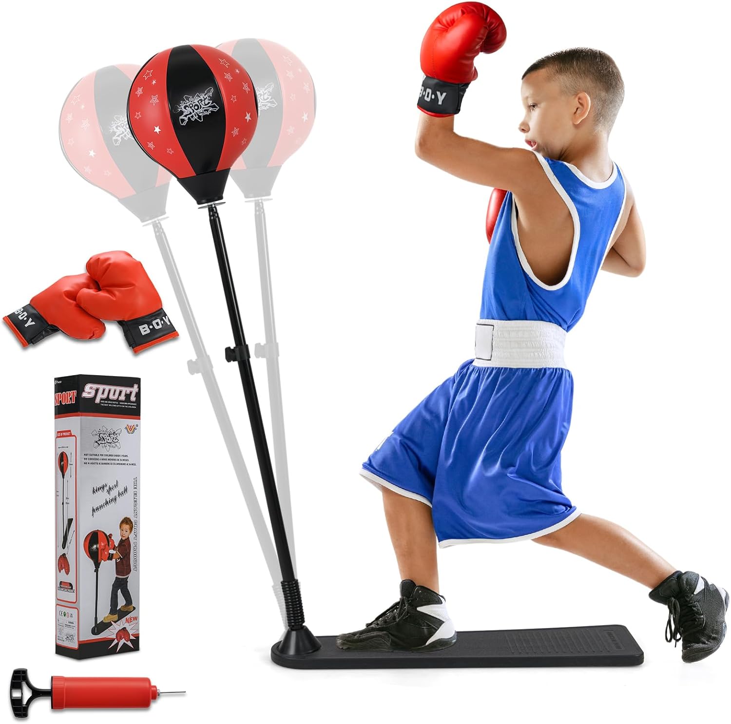Kids Boxing Stand + Gloves & Pump With Height-Adjustable Topifye