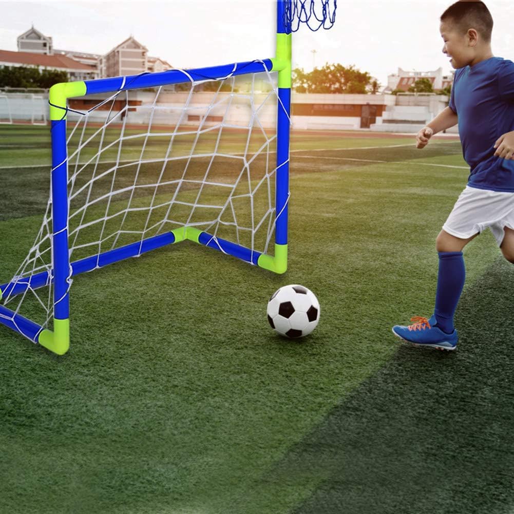 2 in 1 Kids Sports Set with Football Goal, Basketball Stand, 2 Balls & Pump Topifye