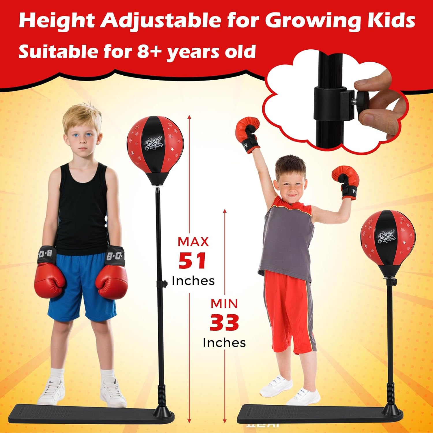 Kids Boxing Stand + Gloves & Pump With Height-Adjustable Topifye