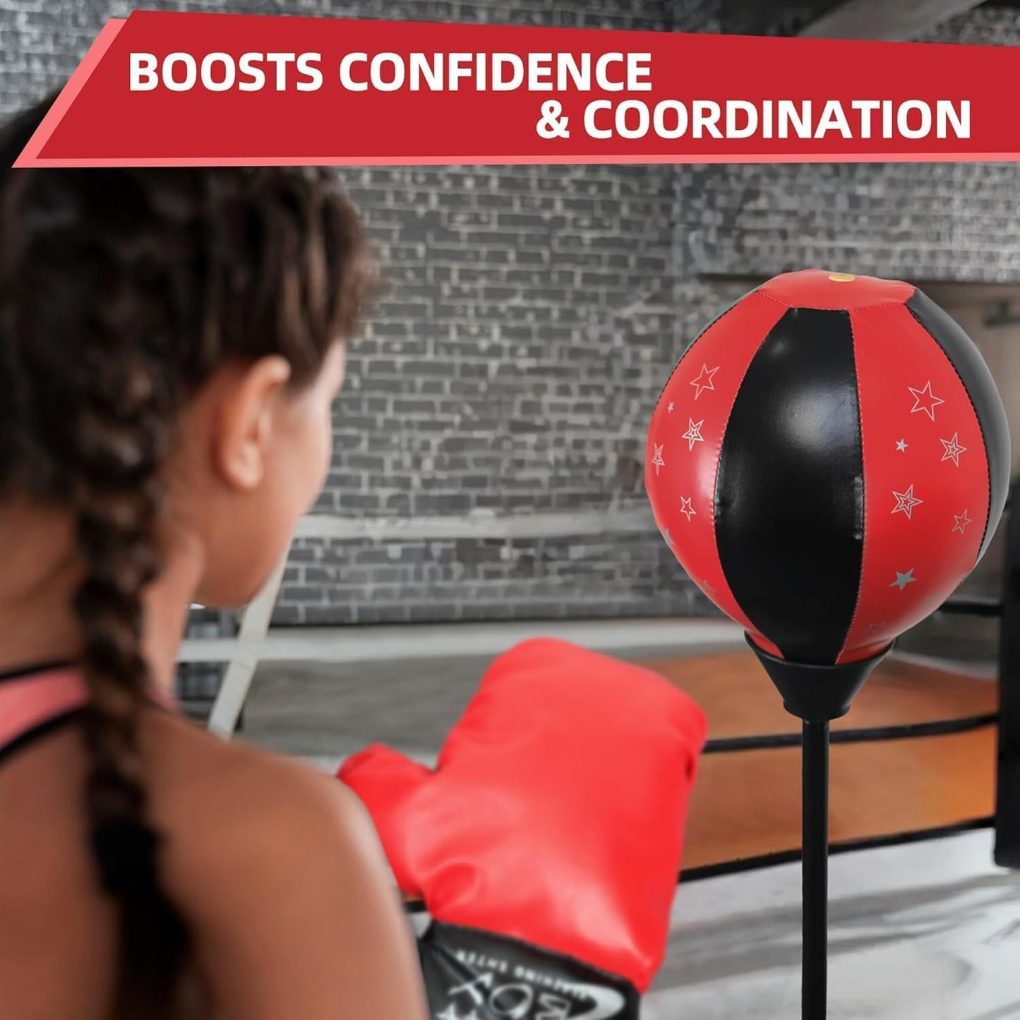 Kids Boxing Stand + Gloves & Pump With Height-Adjustable Topifye