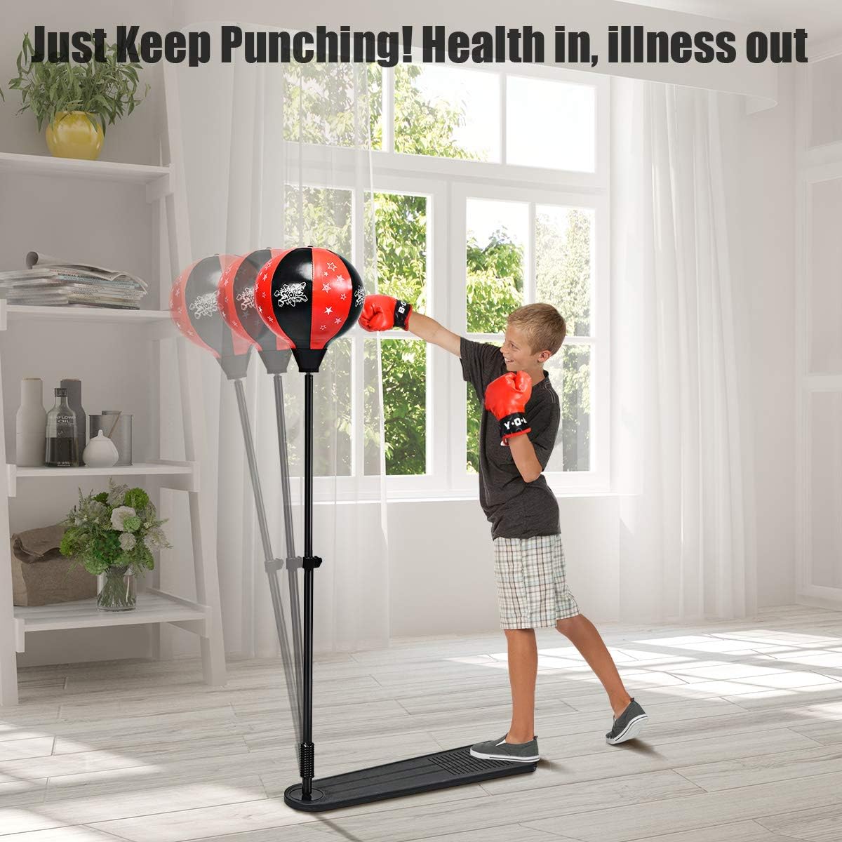 Kids Boxing Stand + Gloves & Pump With Height-Adjustable Topifye