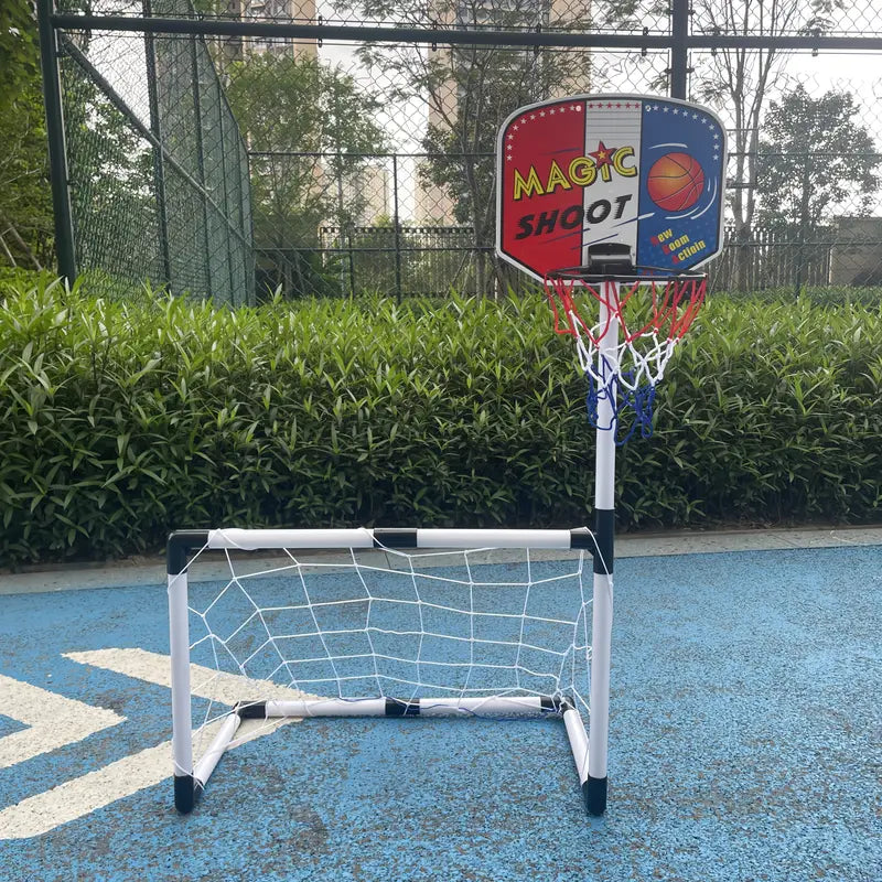 2 in 1 Kids Sports Set with Football Goal, Basketball Stand, 2 Balls & Pump Minimarvel