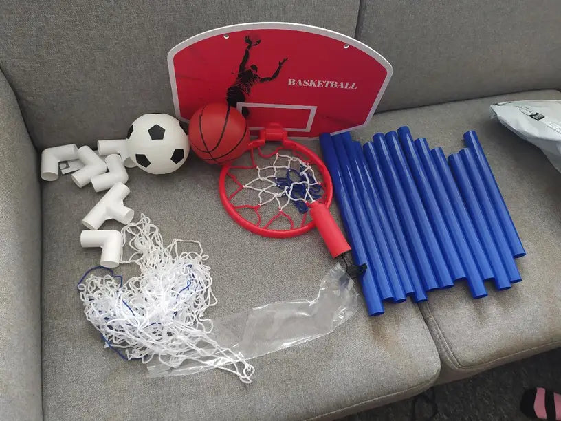 2 in 1 Kids Sports Set with Football Goal, Basketball Stand, 2 Balls & Pump Minimarvel