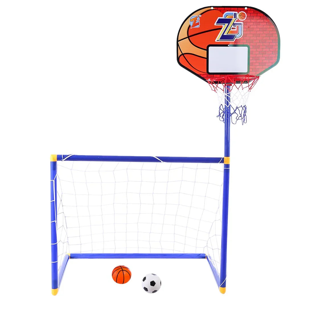 2 in 1 Kids Sports Set with Football Goal, Basketball Stand, 2 Balls & Pump Topifye