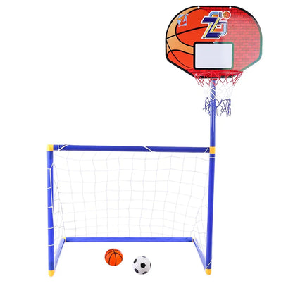 2 in 1 Kids Sports Set with Football Goal, Basketball Stand, 2 Balls & Pump Topifye
