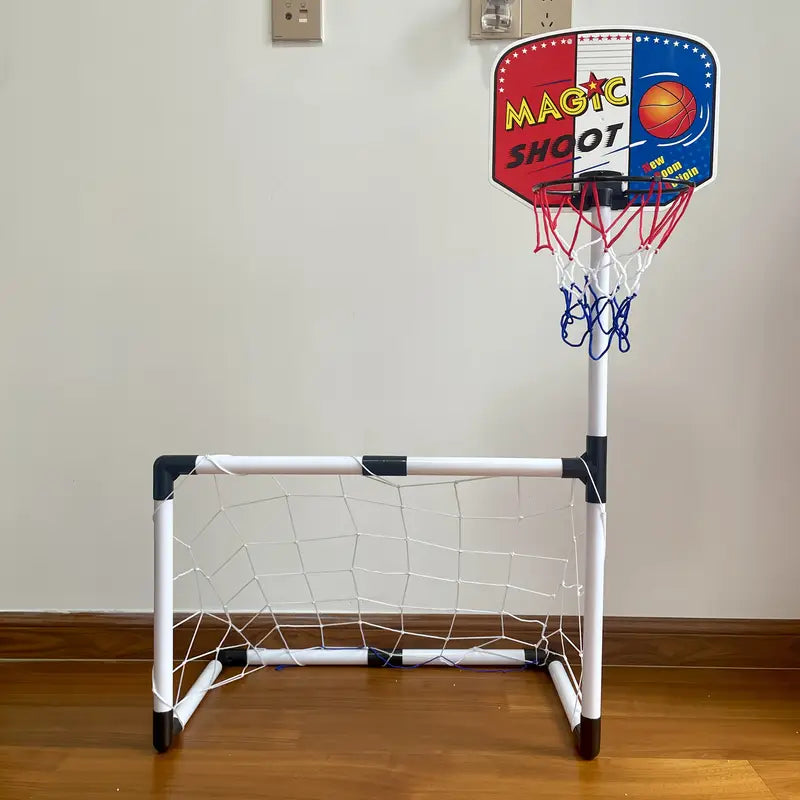 2 in 1 Kids Sports Set with Football Goal, Basketball Stand, 2 Balls & Pump Topifye