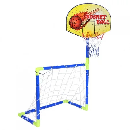 2 in 1 Kids Sports Set with Football Goal, Basketball Stand, 2 Balls & Pump Topifye
