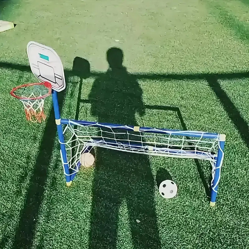 2 in 1 Kids Sports Set with Football Goal, Basketball Stand, 2 Balls & Pump Minimarvel