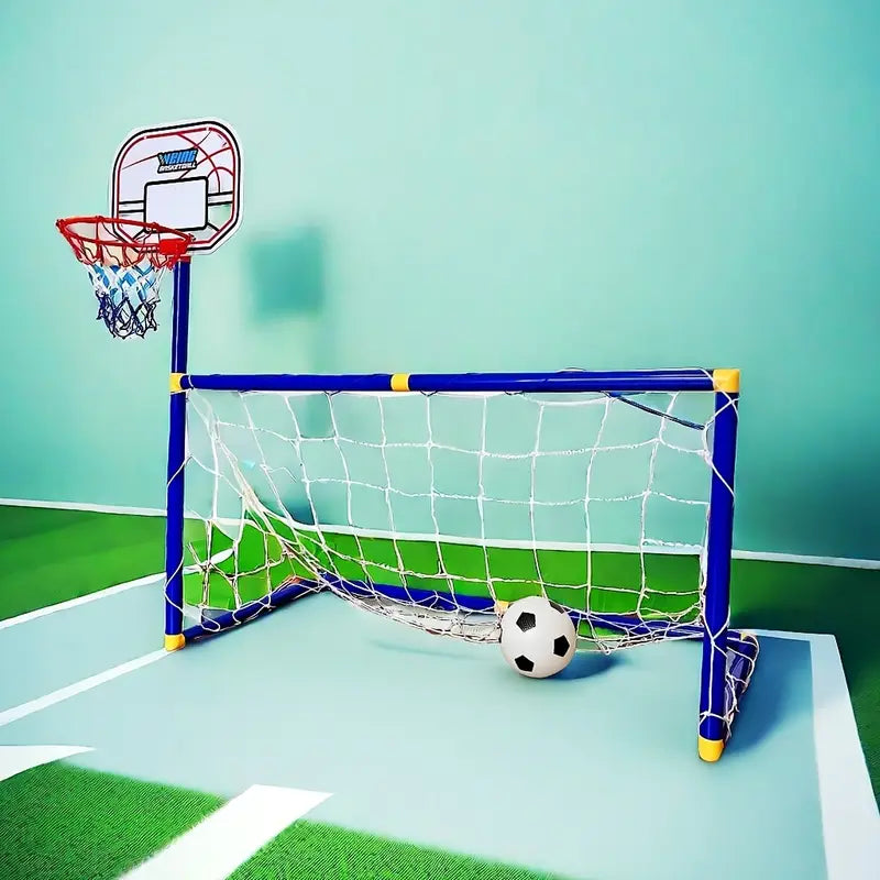 2 in 1 Kids Sports Set with Football Goal, Basketball Stand, 2 Balls & Pump Minimarvel