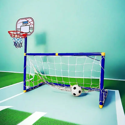 2 in 1 Kids Sports Set with Football Goal, Basketball Stand, 2 Balls & Pump Minimarvel