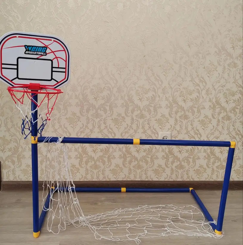 2 in 1 Kids Sports Set with Football Goal, Basketball Stand, 2 Balls & Pump Minimarvel