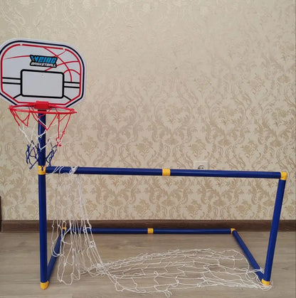 2 in 1 Kids Sports Set with Football Goal, Basketball Stand, 2 Balls & Pump Minimarvel