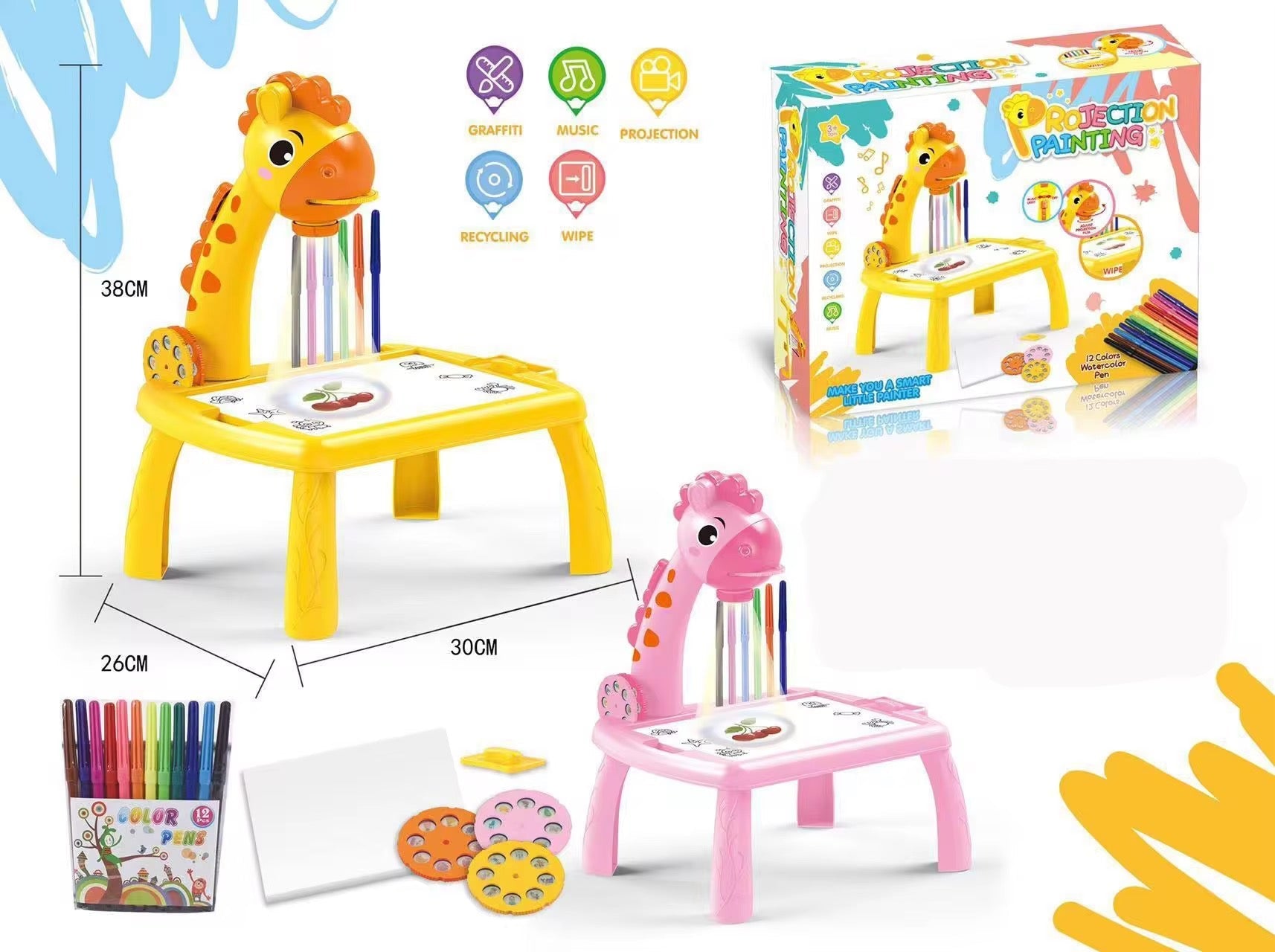 3-in-1 Giraffe LED Projector Drawing Table for Kids Nanhy Bachy