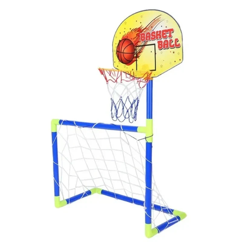 2 in 1 Kids Sports Set with Football Goal, Basketball Stand, 2 Balls & Pump Topifye