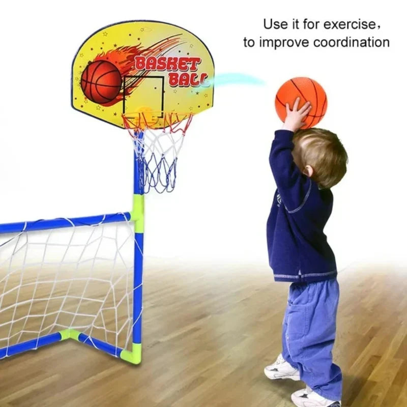 2 in 1 Kids Sports Set with Football Goal, Basketball Stand, 2 Balls & Pump Topifye