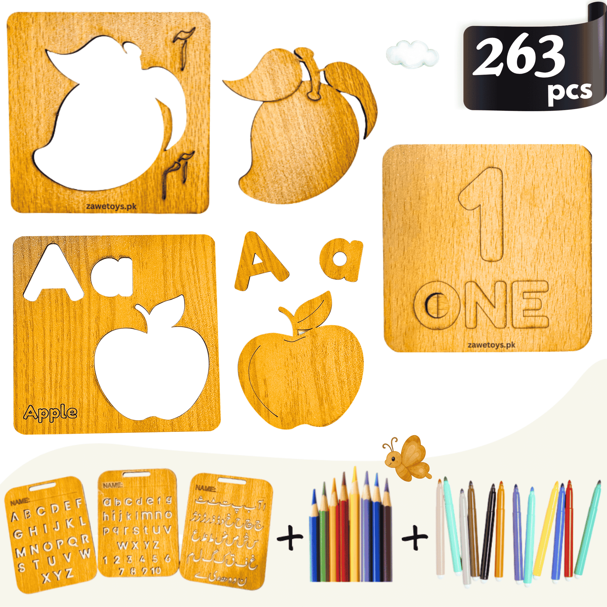 263 Pcs 6-1 Urdu, English & Math with Puzzles Zawe Toys