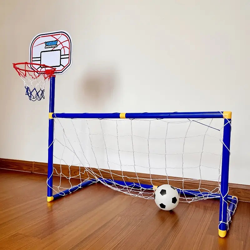 2 in 1 Kids Sports Set with Football Goal, Basketball Stand, 2 Balls & Pump Minimarvel