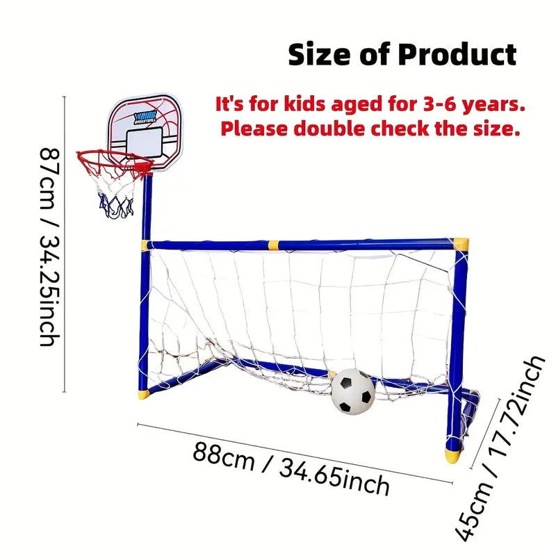 2 in 1 Kids Sports Set with Football Goal, Basketball Stand, 2 Balls & Pump Minimarvel