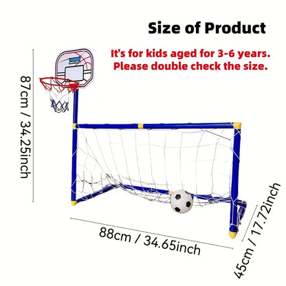 2 in 1 Kids Sports Set with Football Goal, Basketball Stand, 2 Balls & Pump Minimarvel