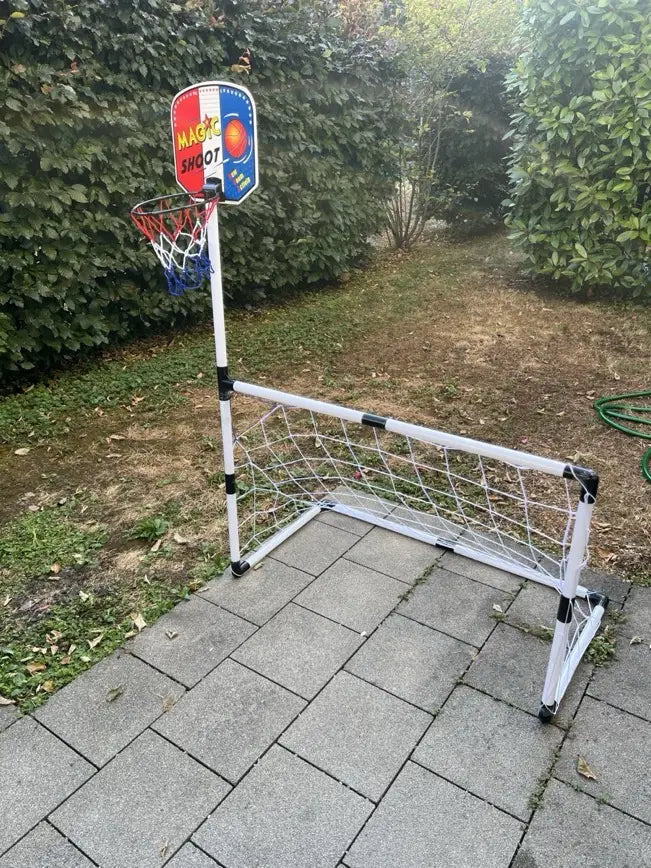 2 in 1 Kids Sports Set with Football Goal, Basketball Stand, 2 Balls & Pump Minimarvel