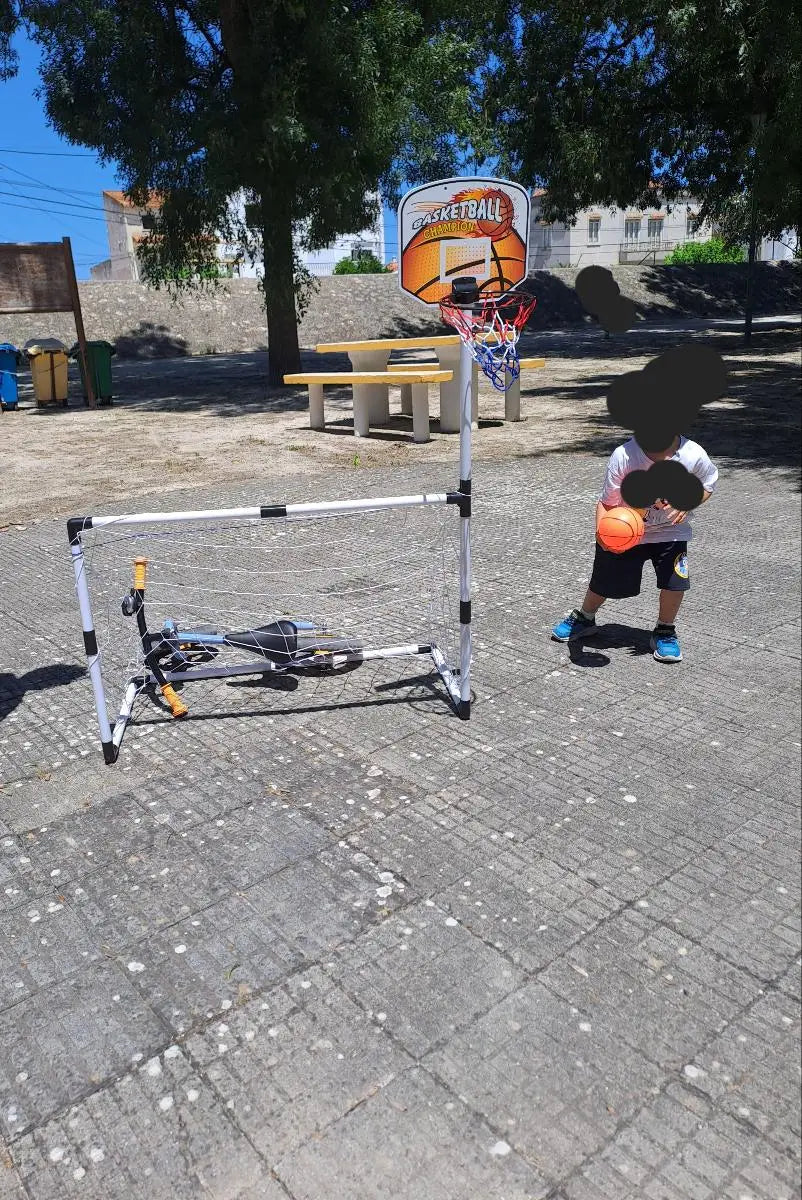 2 in 1 Kids Sports Set with Football Goal, Basketball Stand, 2 Balls & Pump Minimarvel