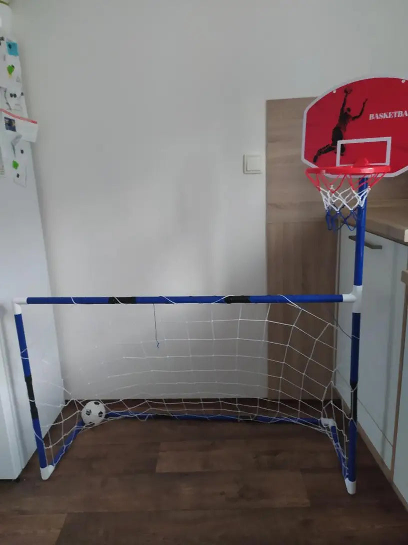 2 in 1 Kids Sports Set with Football Goal, Basketball Stand, 2 Balls & Pump Minimarvel