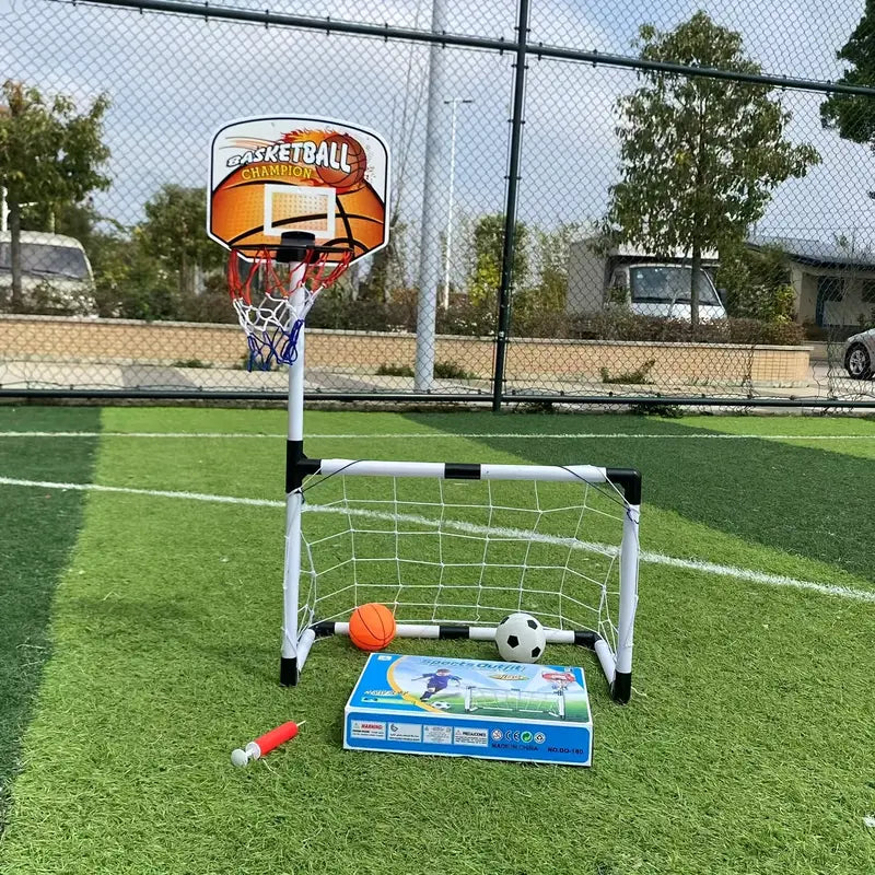 2 in 1 Kids Sports Set with Football Goal, Basketball Stand, 2 Balls & Pump Minimarvel