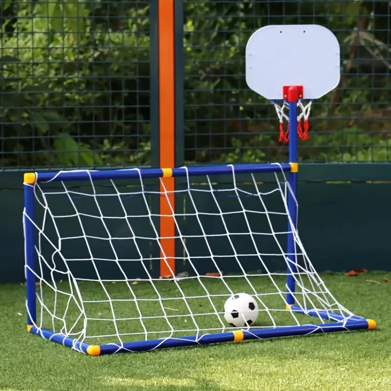 2 in 1 Kids Sports Set with Football Goal, Basketball Stand, 2 Balls & Pump Minimarvel